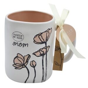 Rae‎ Dunn Mom Embossed Flowers Hand Painted Coffee Mug 16oz White And Pink